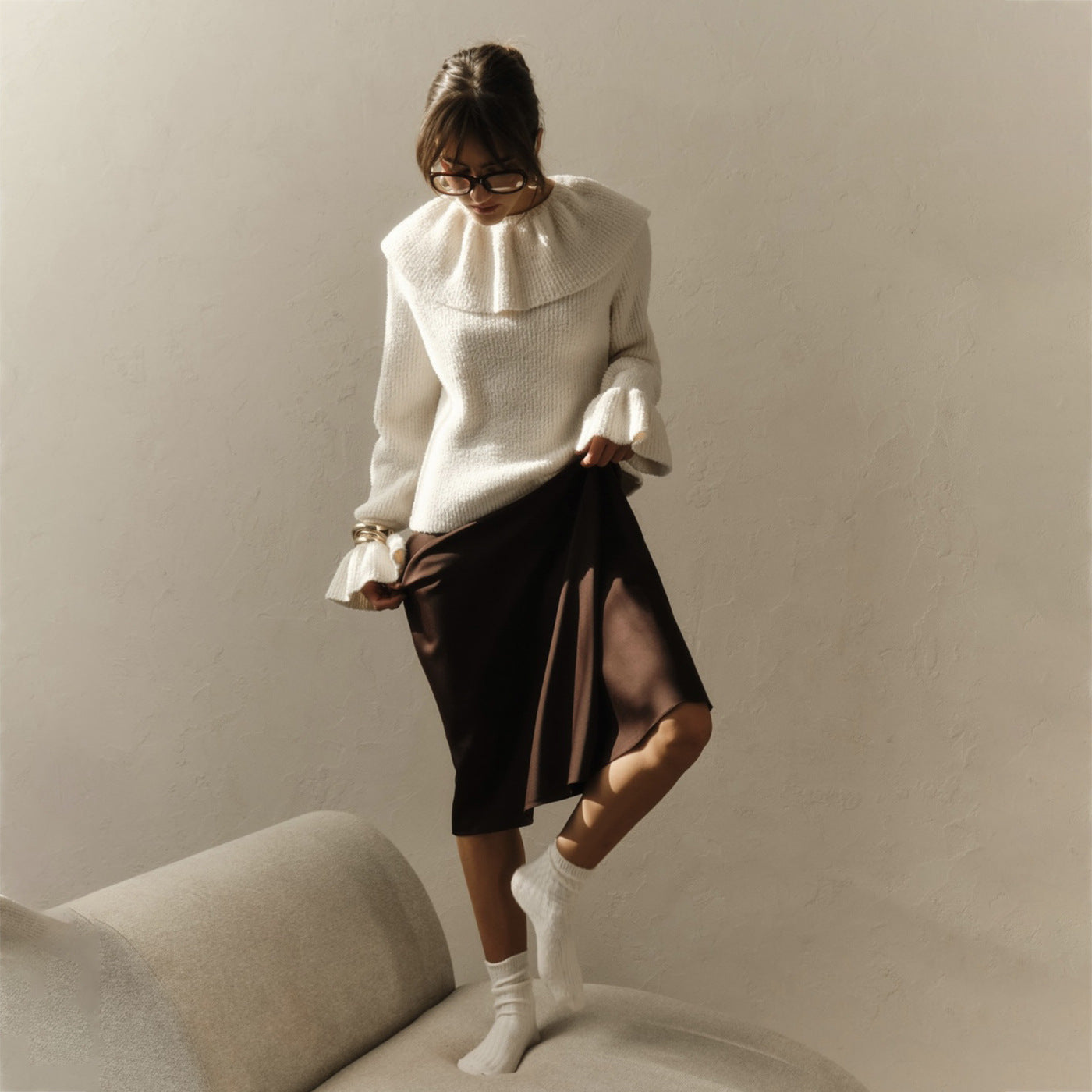Damen Strickpullover Rüschenärmel Norvielle - Norvielle