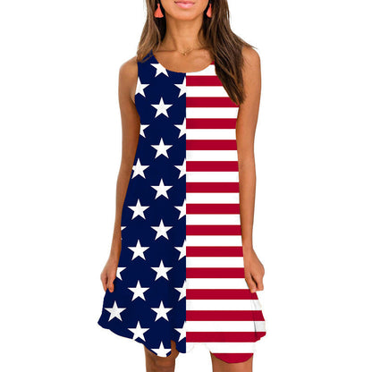 Damen Ärmelloses Kleid Himmelblau Star-Muster Locker