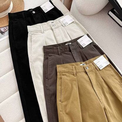 Damen Chino-Hose Weite Passform Hochwerder Bund Praktische Taschen