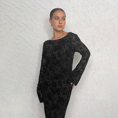 Damen Maxikleid Langärmlig Floralmuster Norvielle