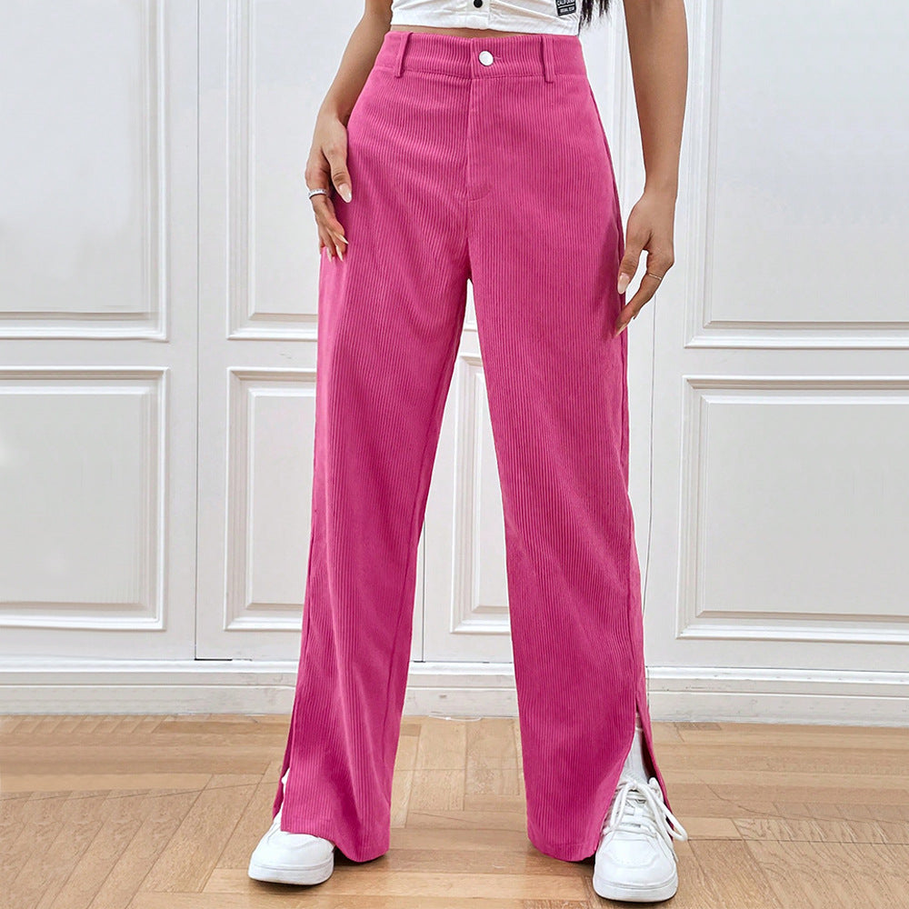Damen Cordhose Weite Bein Elegant Schlitz Schwarz - Norvielle