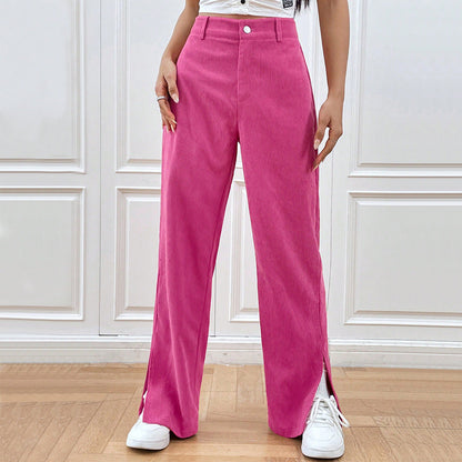 Damen Cordhose Weite Bein Elegant Schlitz Schwarz - Norvielle