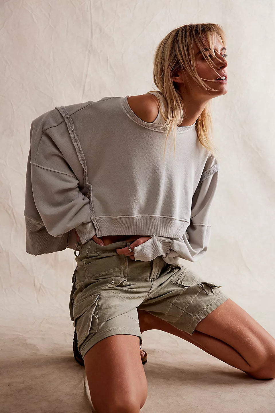 Damen Cropped Sweatpullover Weite Ärmel Norvielle