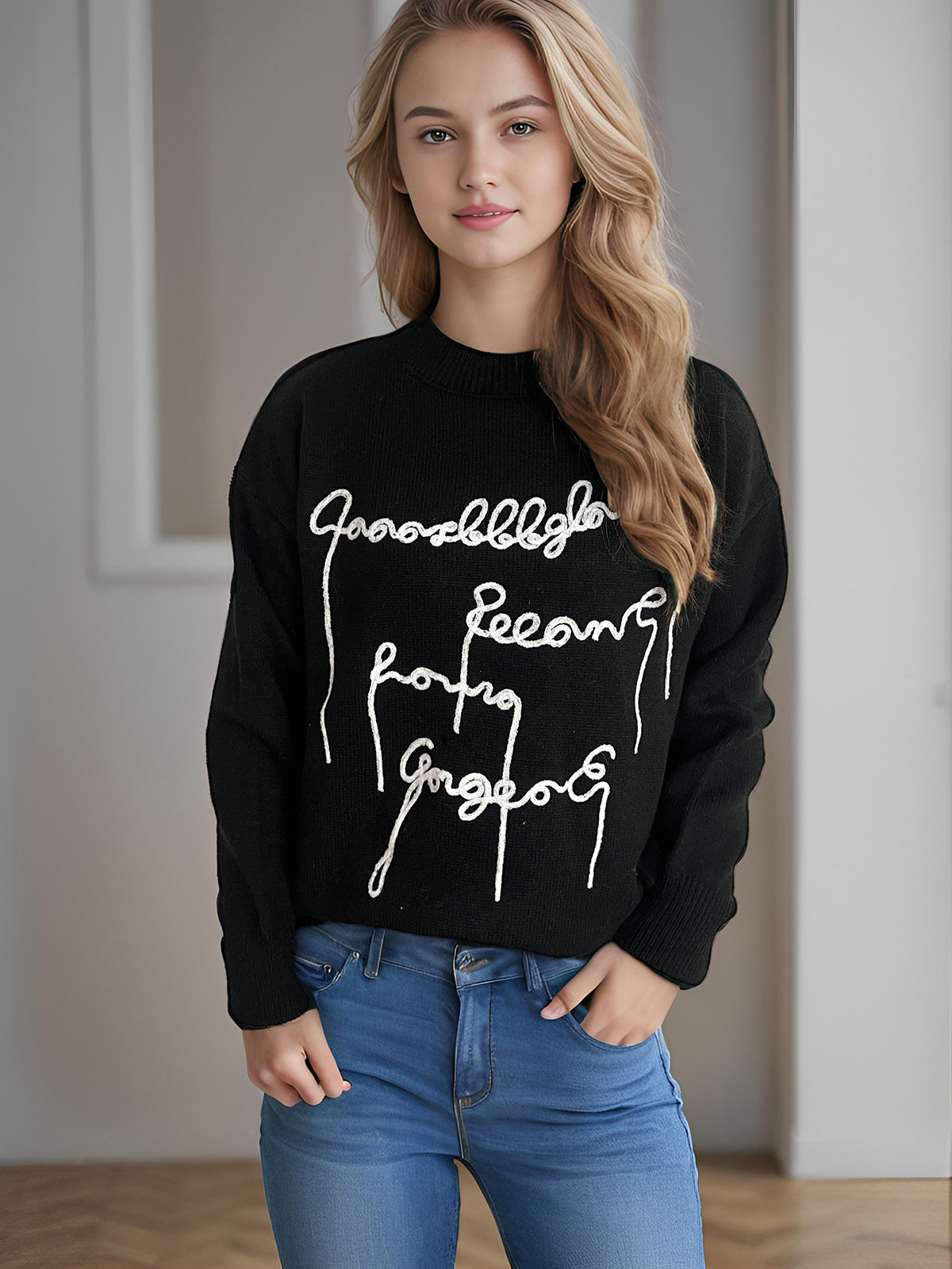 Damen Oversized Pullover mit Schriftzug Norvielle