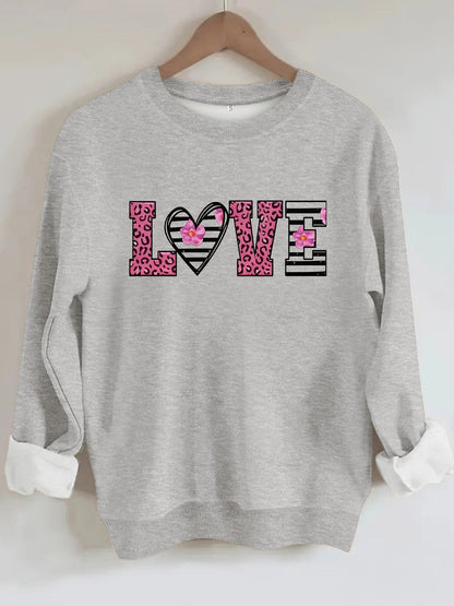 Damen Sweatshirt Leopardenherz-Design Baumwolle Komfortschnitt
