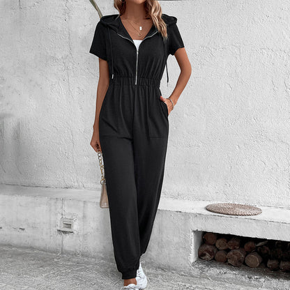 Damen Kapuzen-Jumpsuit elastisch mit Taschen Norvielle
