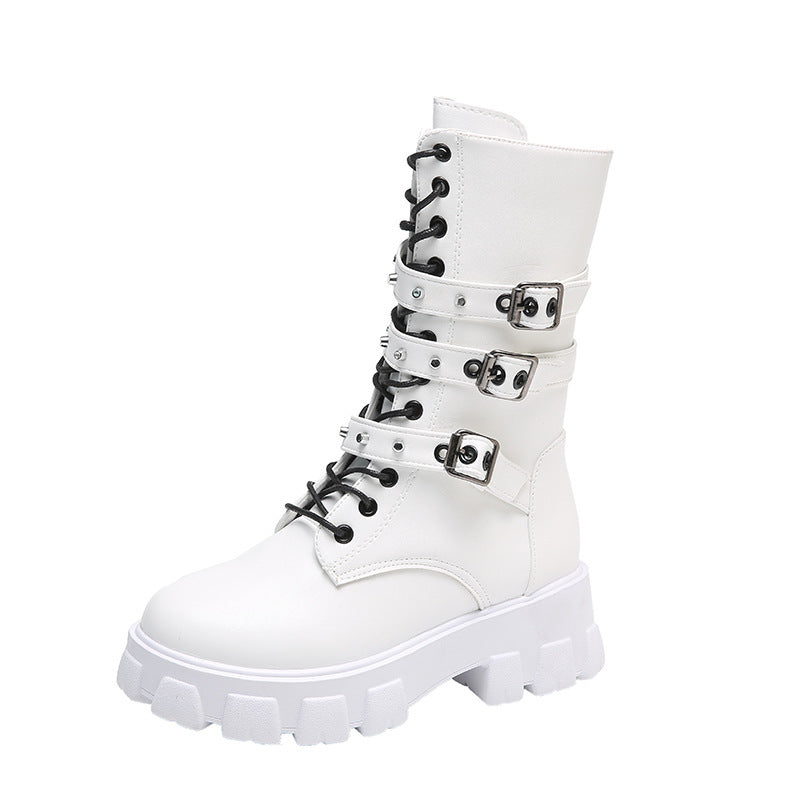 Damen High- Schnürstiefel Verstellbarer Riemen Griffige Sohle