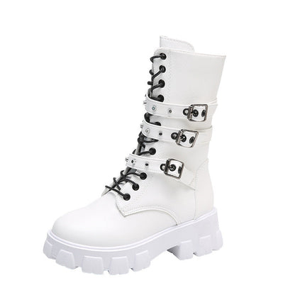 Damen High- Schnürstiefel Verstellbarer Riemen Griffige Sohle
