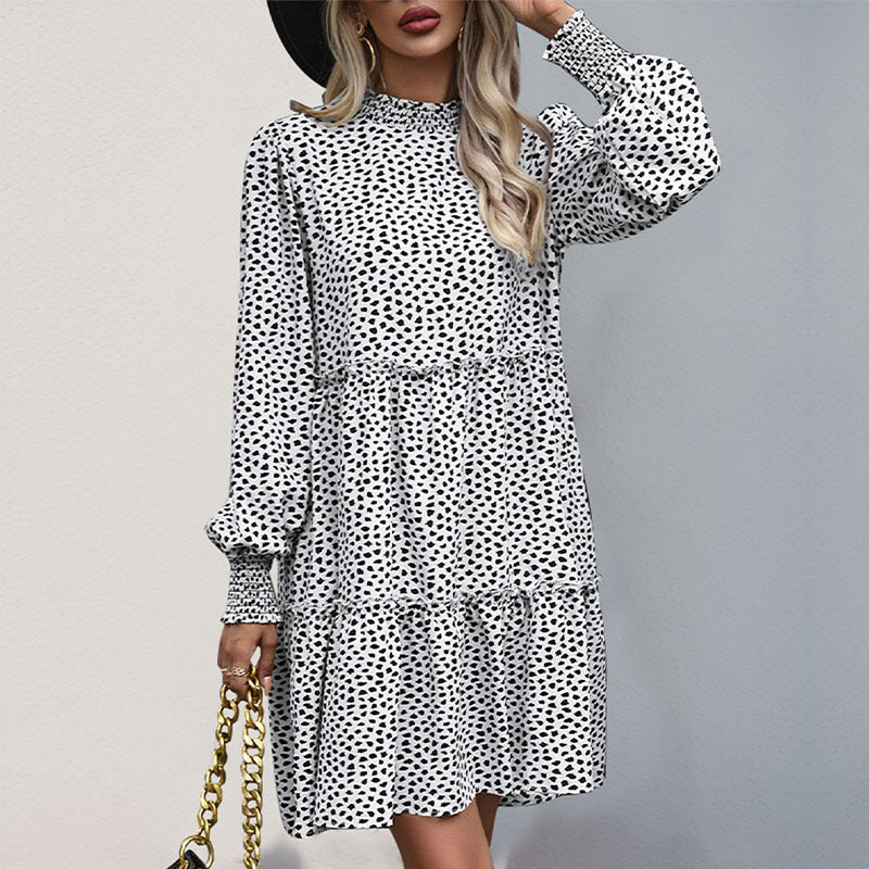 Damen Midi-Kleid mit Rüschendetails Langarm Schwarz - Norvielle