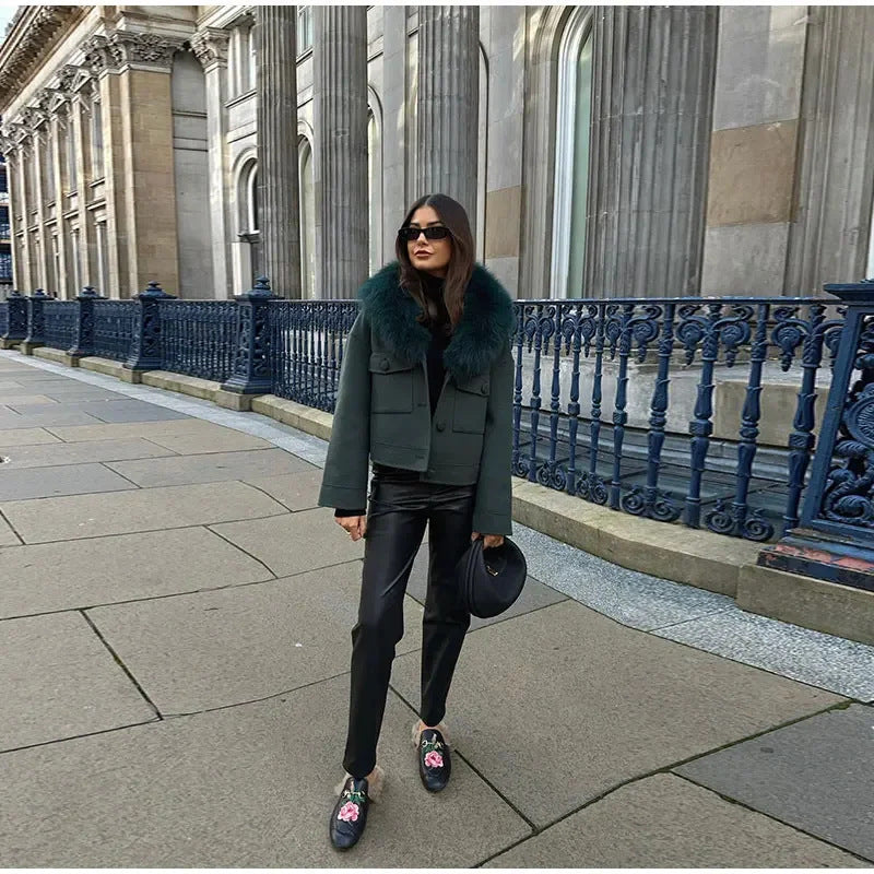 Damen Winterjacke Abnehmbarer Kunstfellkragen Norvielle