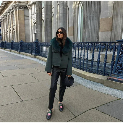 Damen Winterjacke Abnehmbarer Kunstfellkragen Norvielle