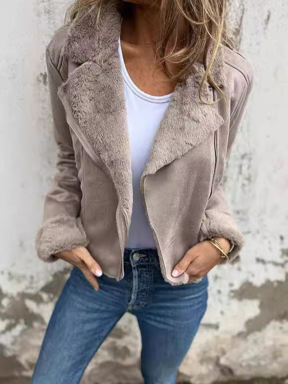 Damen Bikerjacke Fleece-gefüttert Revers