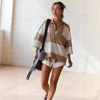 Damen Sportset Kurzhoodie Lässige Shorts