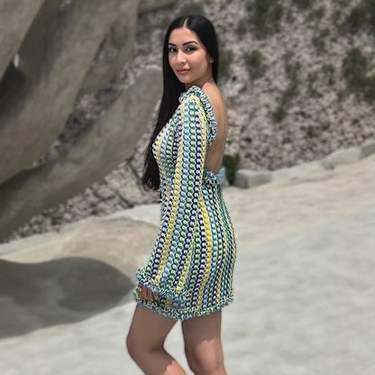Damen Minikleid Wellenmuster Verspielter Saum Norvielle