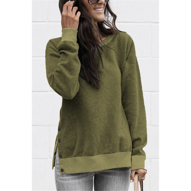 Damen Sweatshirt V-Ausschnitt mit Druckknöpfen Grau
