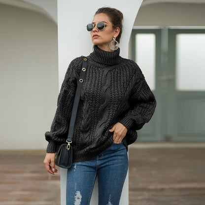 Damen Grobstrickpullover Rollkragen Zopfmuster Norvielle