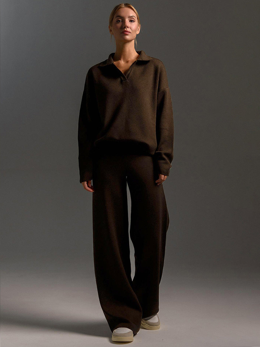 braunes lounge set damen mit weiter hose und lockerem oberteil