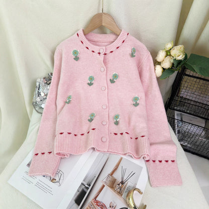Damen Strickjacke Florales Muster Knopfverschluss Norvielle