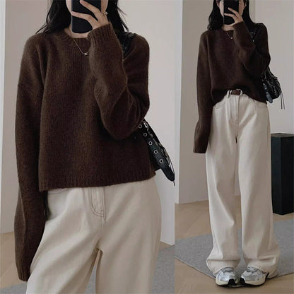 Damen Strickpullover Lässig Weite Passform Überschnittene Schultern