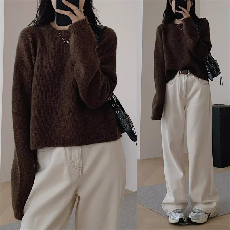 Damen Strickpullover Weite Passform Lässiger Style Beige