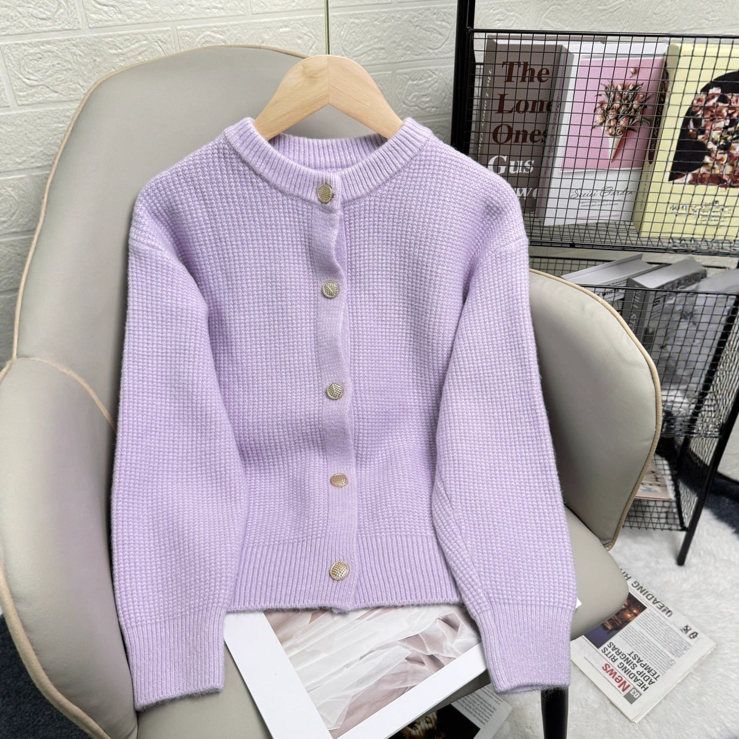 Damen Strickjacke Knopfdetails Modernes Muster Norvielle