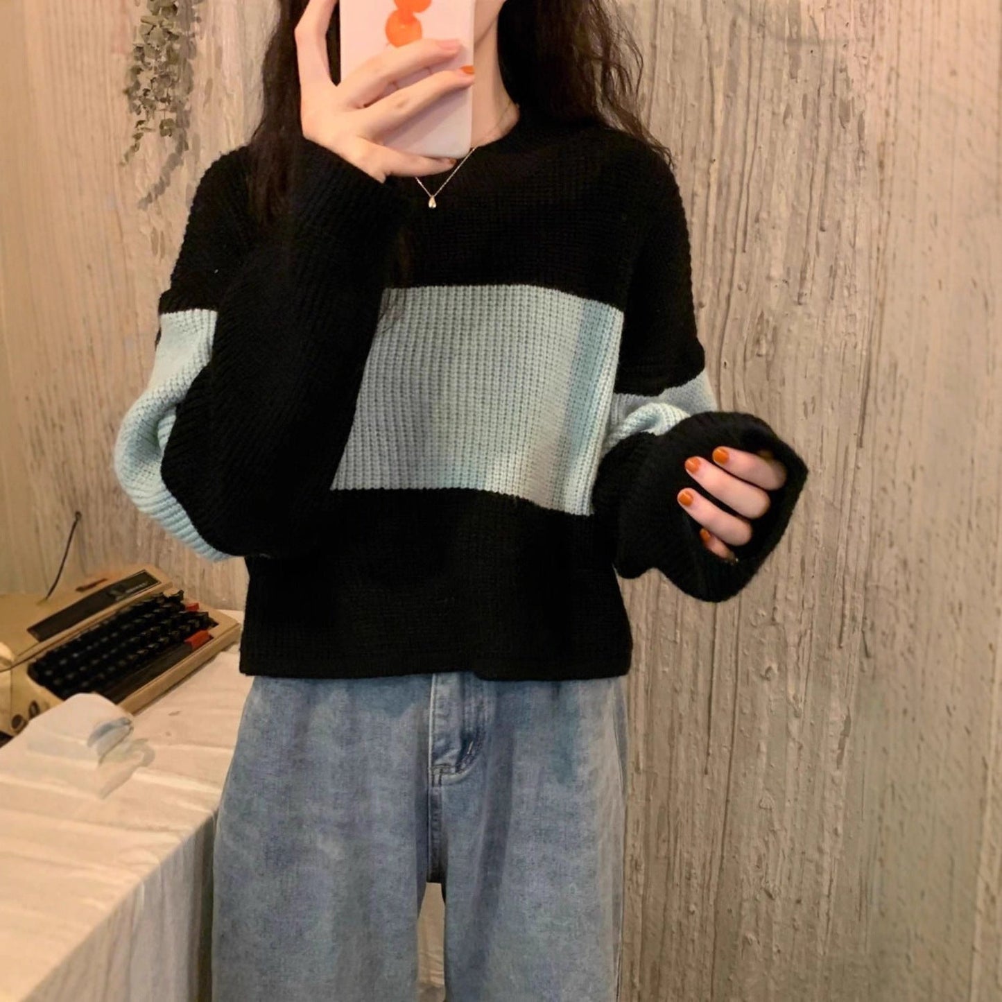 Damen Pullover Grobstrick Farbblockdesign Norvielle