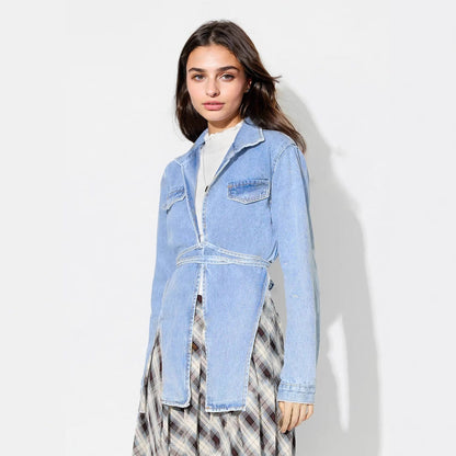 Damen Oversized Jeansjacke Verkürzter Schnitt Mit Taschen