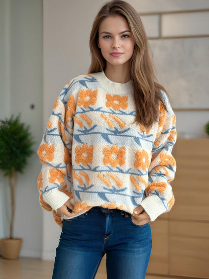 Damen Strickpullover Kuschelig Floral 3D-Applikationen Norvielle