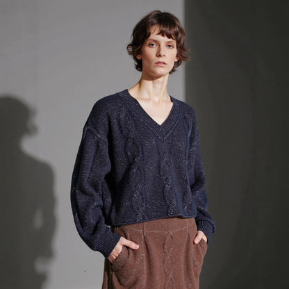 Damen Grobstrickpullover V-Ausschnitt Modern Norvielle