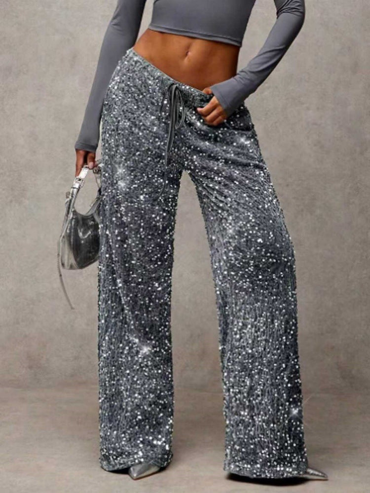 Damen Palazzo-Hose Paillettenbesatz