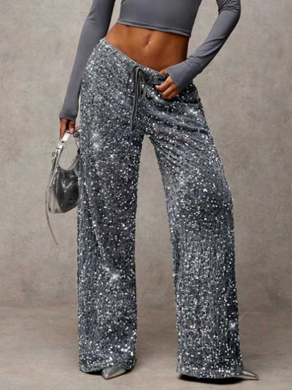 Damen Palazzo-Hose Paillettenbesatz
