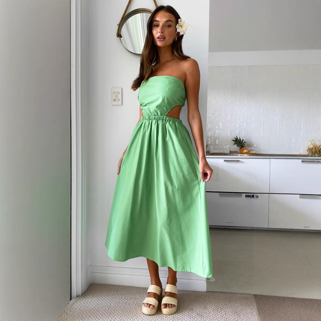 Damen Maxikleid Schmal Oberteil Elastischer Taillenbund