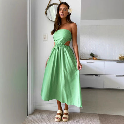 Damen Maxikleid Schmal Oberteil Elastischer Taillenbund