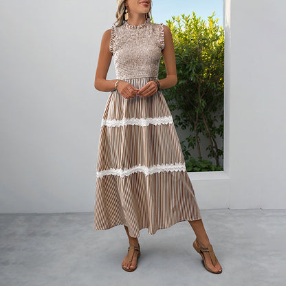 Damen Maxikleid Gestreift Voluminöse Rüschen Norvielle