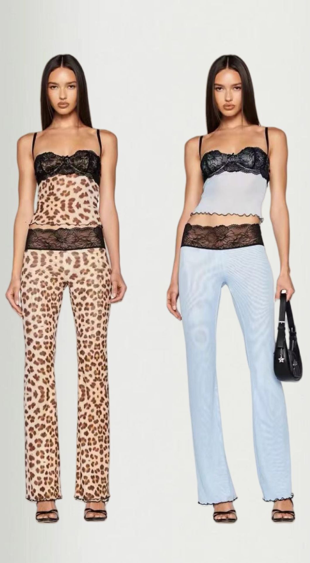 Damen Leggings Spitzenbund Tiermuster