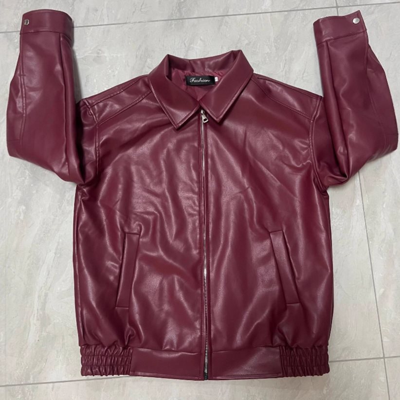 Damen Lederjacke Lässig Großer Kragen