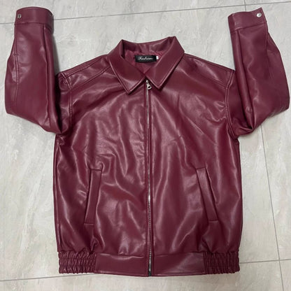 Damen Lederjacke Lässig Großer Kragen