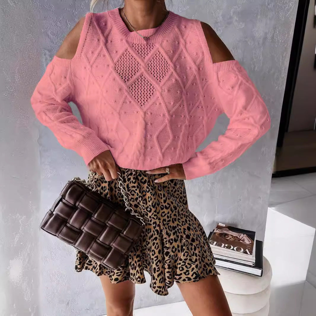 Damen Strickpullover Lochmuster Zopfdetails Norvielle