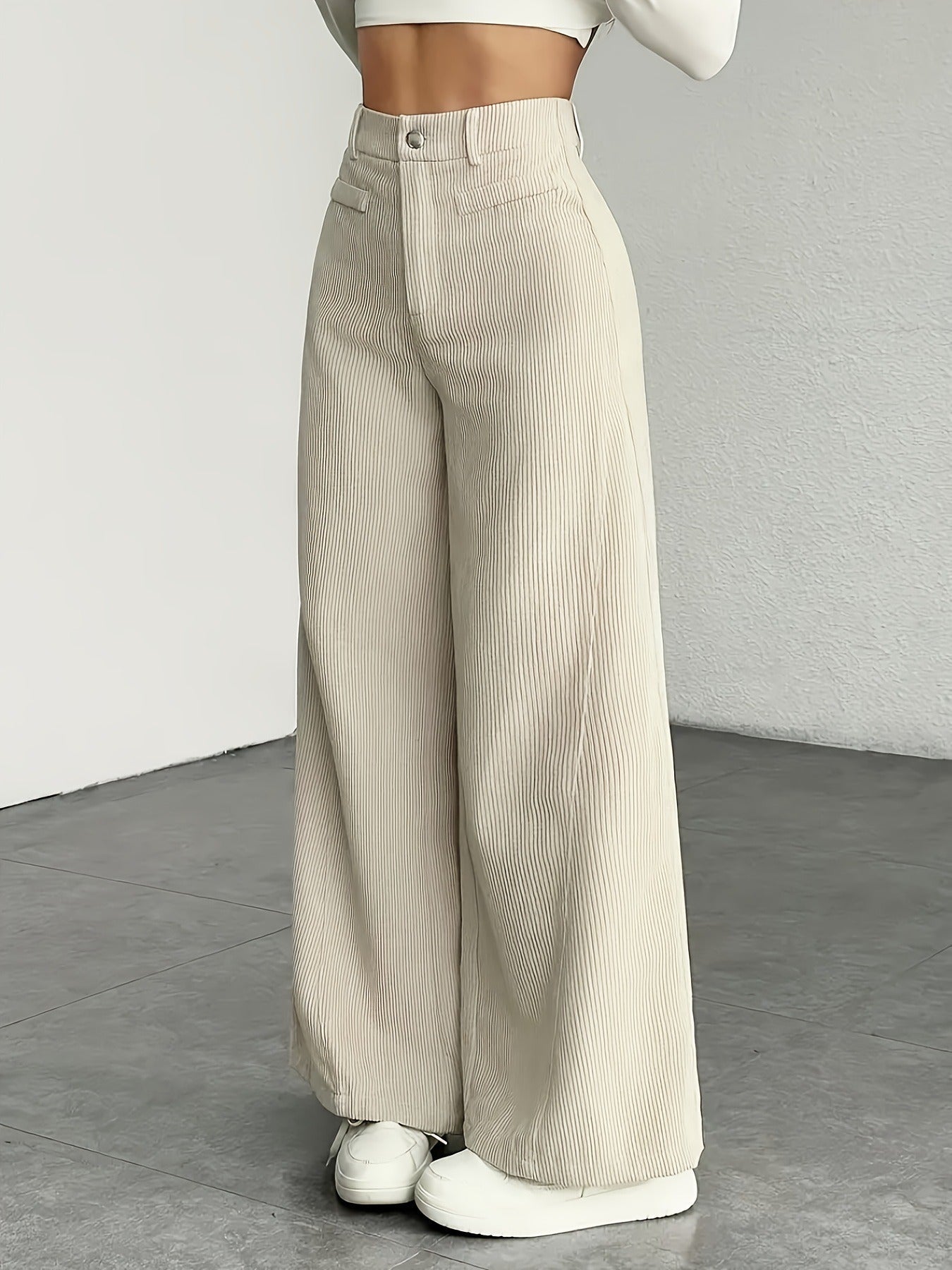 Damen Cordhose Weite Passform Hoher Bund Lang