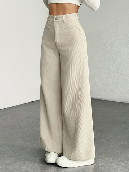 Damen Cordhose Weite Passform Hoher Bund Lang