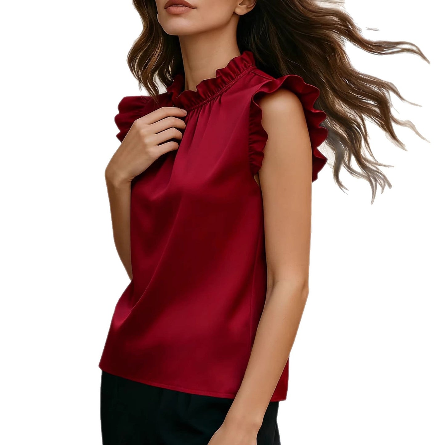 Damen Bluse mit Rüschendetails Stehkragen Norvielle