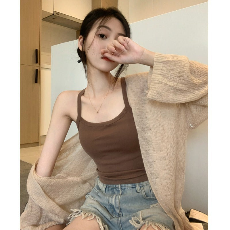 Damen Strickcardigan Offene Ärmel Dekoratives Muster Beige