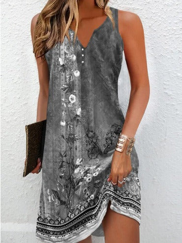 Damen Sommerkleid V-Ausschnitt Asymmetrischer Saum Norvielle