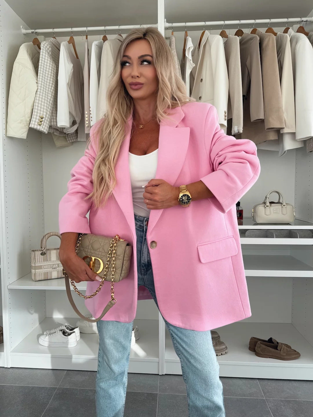 Damen Oversized Blazer mit Taschen und modischem Schnitt