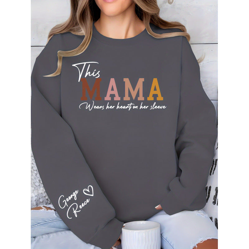 Damen Sweatshirt Mama Aufdruck Bequem Grün