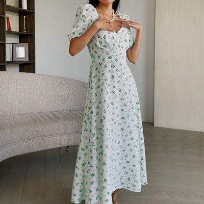Damen Maxikleid Puffärmel Floralmuster - Norvielle