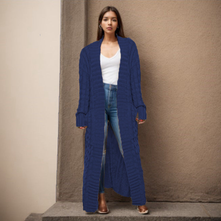 Damen Strickcardigan Lang Zopfmuster Norvielle