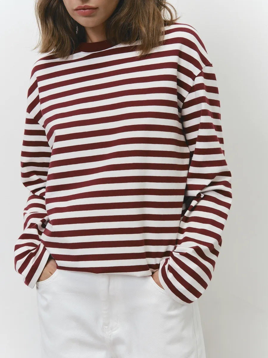 Damen Langarmshirt Gestreift Rundhalsausschnitt Lässig