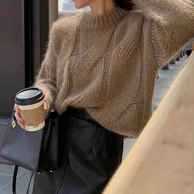 Damen Grobstrickpullover Zopfdesign Weich Norvielle