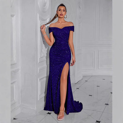 Damen Abendkleid Schulterfrei Pailletten Norvielle - Norvielle